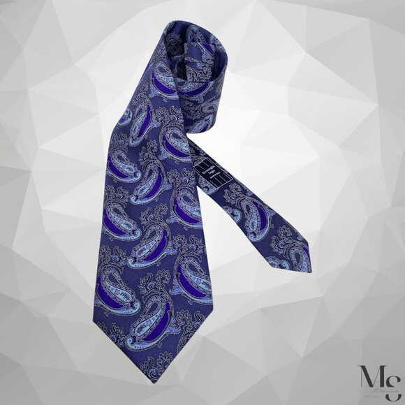 ERMENEGILDO ZEGNA For NIEMAN MARCUS Blue Paisley Silk Tie Italy W: 3.12" EX COND